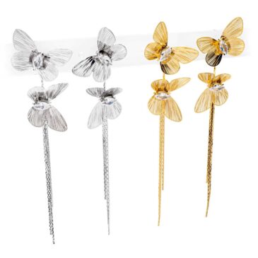 Orecchini pendenti sogg. farfalle con zircone