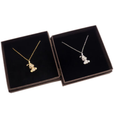 Collana girocollo in acciaio con ciondolo sogg. Coniglio con strass