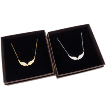 Collana con ciondolo ali e strass, oro/argento
