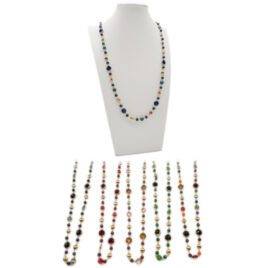 Collana lunga con elementi dorati e pietre colorate