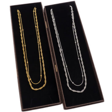 Collana media a doppia catena con sfere, finitura oro/argento