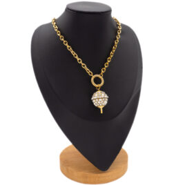 Collana lunga in acciaio con pendente sfera con zirconi