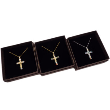 Collana girocollo in acciaio sogg. Croce e zirconi