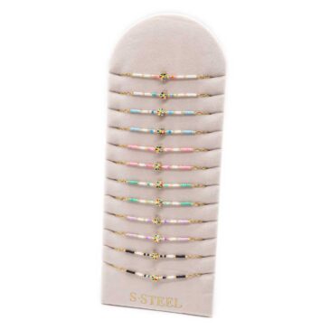 Bracciale morbido in acciaio misto con fiore KIT da 12 pz