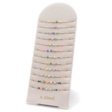 Bracciale morbido in acciaio misto con perline colorate KIT da 12 pz