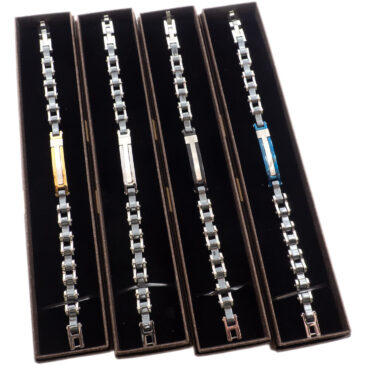 Bracciale uomo a catena con piastrina centrale bicolore