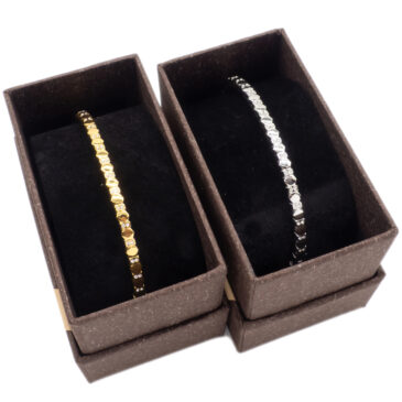 Bracciale rigido in acciaio stile geometrico con strass