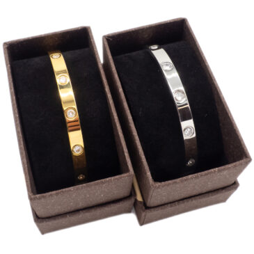 Bracciale rigido in acciaio spesso con zirconi