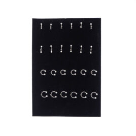 Espositore con piercing a banana e barbell in acciaio chirurgico 316L con palline in plastica effetto perla