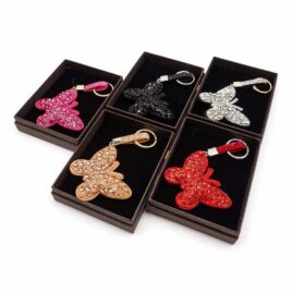 Portachiavi soggetto farfalla strass colori assortiti