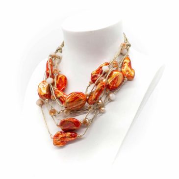 Collana bigiotteria girocollo perle fiume colorate giganti multifilo oro