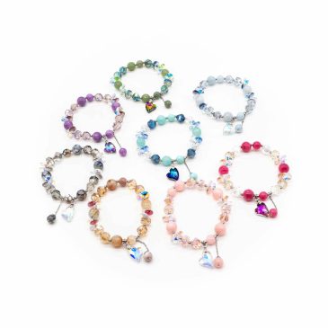Set braccialetti bigiotteria elastico vetro e cristallo cuore