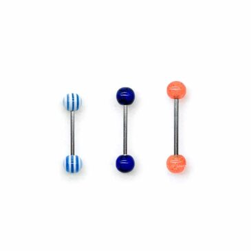Piercing barbell lingua acciaio chirurgico 316L & palline in plastica 18 Piercing barbell lingua acciaio chirurgico 316L & palline in plastica Piercing barbell lingua acciaio chirurgico 316L & palline in plastica