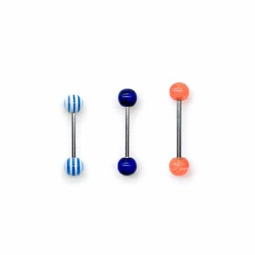 Piercing barbell lingua acciaio chirurgico 316L & palline in plastica