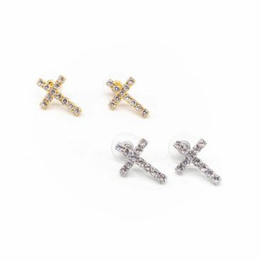 Orecchino pendente croce semplice oro/argento