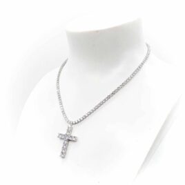 Collana strass girocollo con croce pendente
