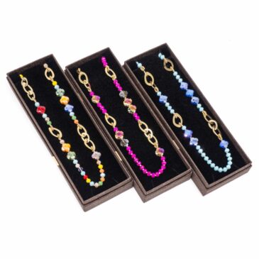 Set n° 3 collane donna in acciaio lunga catena oro mista perle colorate