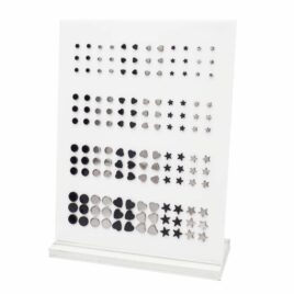 Espositore miniorecchini laser cut in acciaio INOX soggetti pallini, cuori e stelle